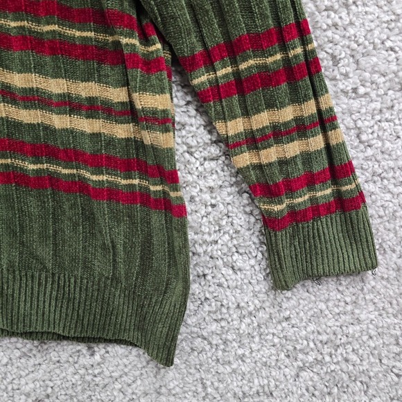 Vintage Monte Carlo Sweater Mens 42 Medium Green Striped Lambs Wool Y2K Retro - Picture 2 of 13